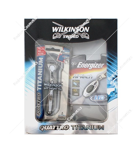 Wilkinson zestaw maszynka Quatro Titanium + latarka