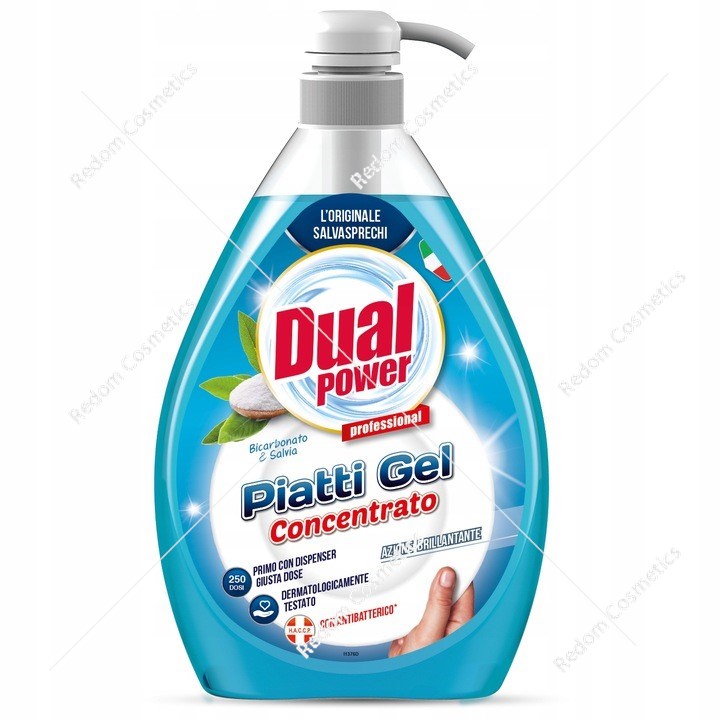 DUAL POWER Antybakteryjny żel do mycia naczyń Bicarbonato, 1000ml z pompką
