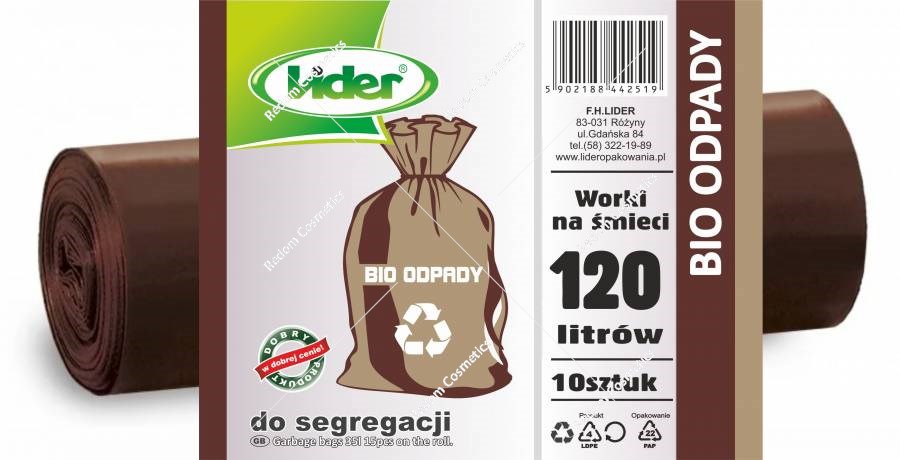 Lider worki na śmieci mocne 120L A'10 Bioodpady