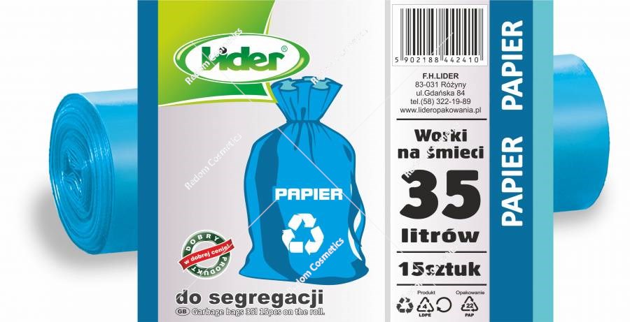 Lider worki na śmieci mocne 35l. A'15 Papier