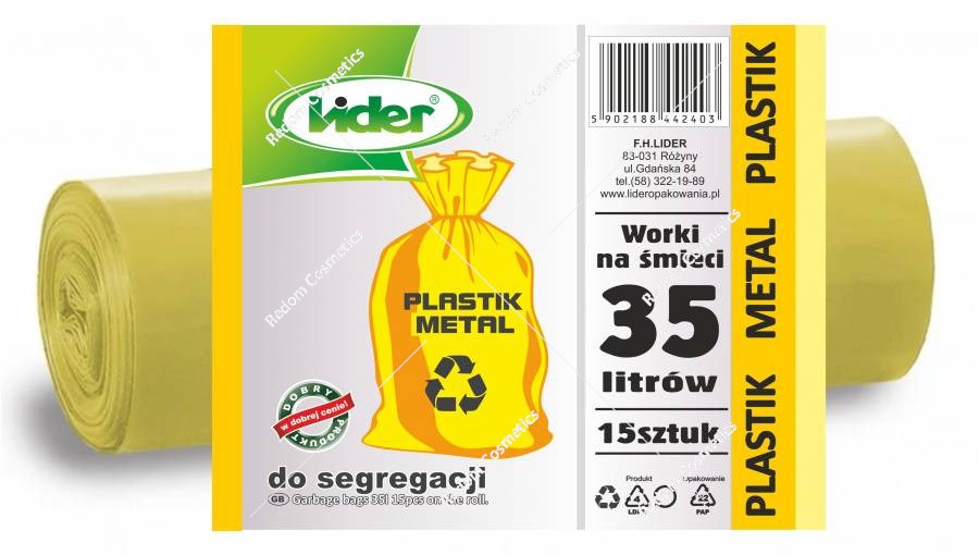 Lider worki na śmieci mocne 35l. A'15 Plastik i Metal