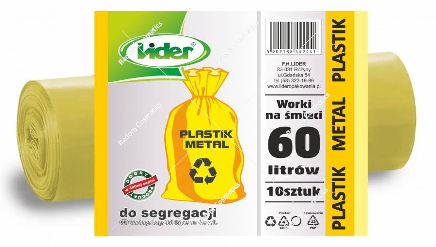 Lider worki na śmieci mocne 60l. A'10 Plastik i Metal