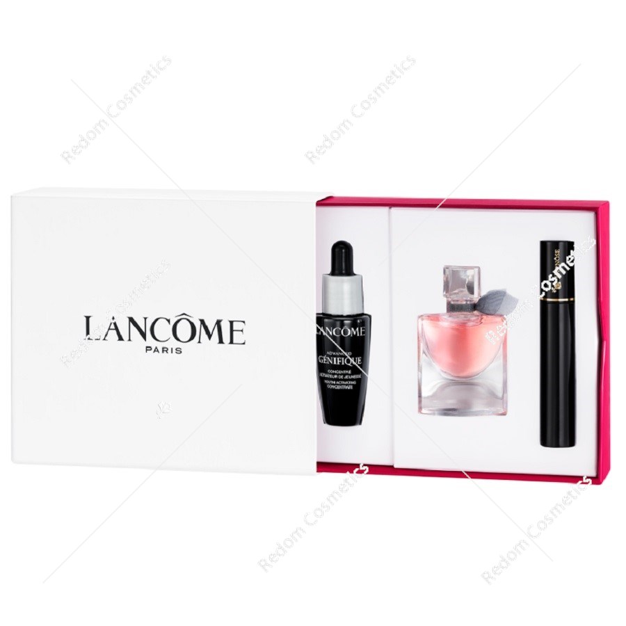 Lancome La vie Edp 4 ml + tusz do rzęs 2 ml 01 Noir Hypnotic + serum do twarzy Advanced Genifique Youth Activating Concentrate 10 ml