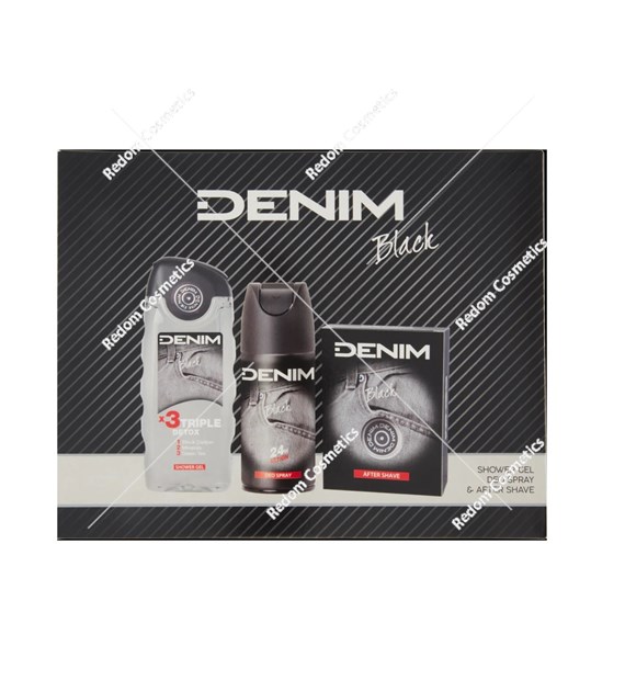 Denim Black zestaw woda po goleniu 100 ml + dezodorant 150 ml + żel pod prysznic 250 ml