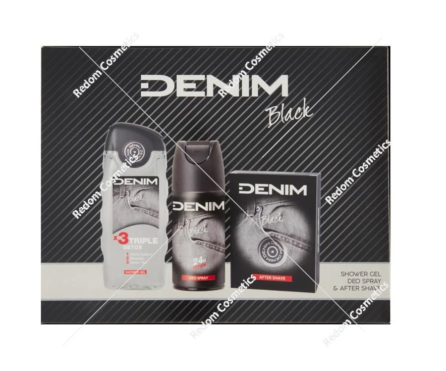 Denim Black zestaw woda po goleniu 100 ml + dezodorant 150 ml + żel pod prysznic 250 ml