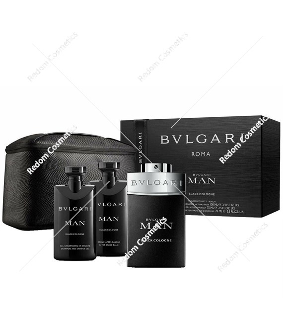 Bvlgari Man In Black Cologne woda perfumowana 100 ml + balsam po goleniu 75 ml + żel pod prysznic 75 ml + kosmetyczka