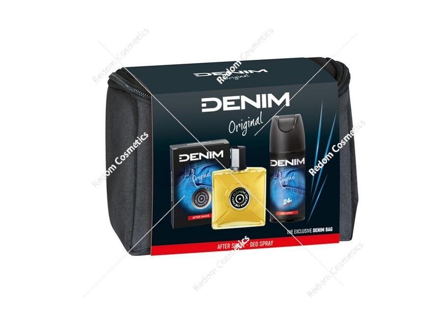 Denim Original zestaw  płyn po goleniu 100ml + dezodorant 150 ml + kosmetyczka