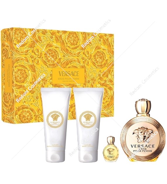 Versace Eros Pour Femme woda perfumowana dla kobiet 100 ml + woda perfumowana 5 ml + balsam do ciała 100 ml + żel pod prysznic 100 ml