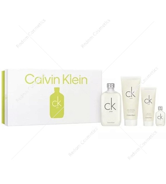Calvin Klein CK One woda toaletowa unisex 200 ml + mini 15 ml + mleczko do ciała 200 ml + żel pod prysznic 100 ml