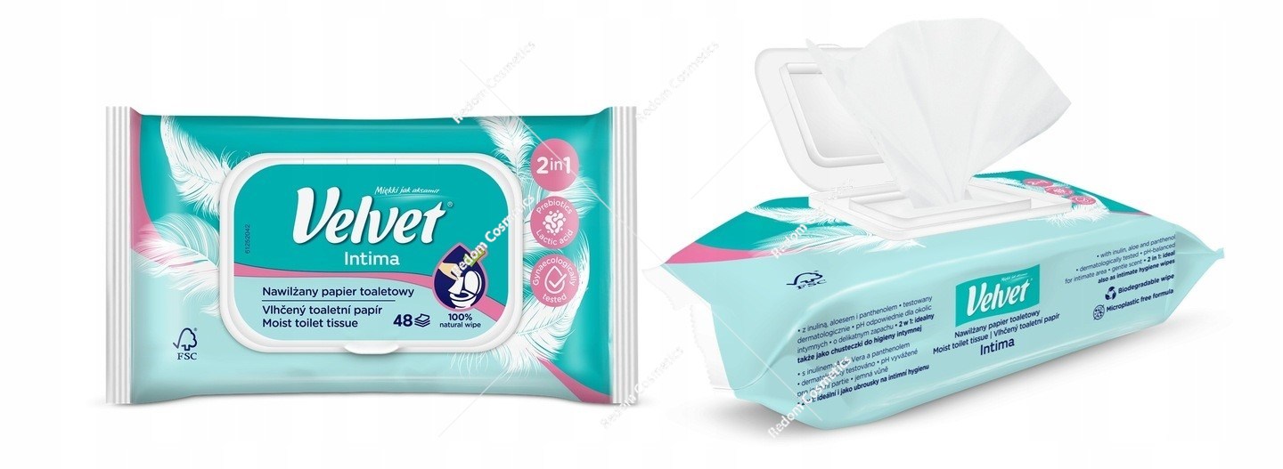 Velvet papier toaletowy nawilżany INTIMA higiena i odświeżenie 48 listków