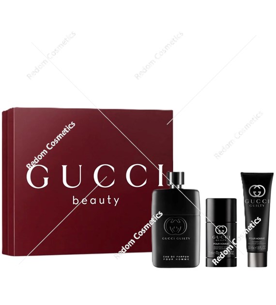 Gucci Guilty woda perfumowana zestaw dla mężczyzn 90 ml + deo sztyft 75 ml + żel pod prysznic 50 ml