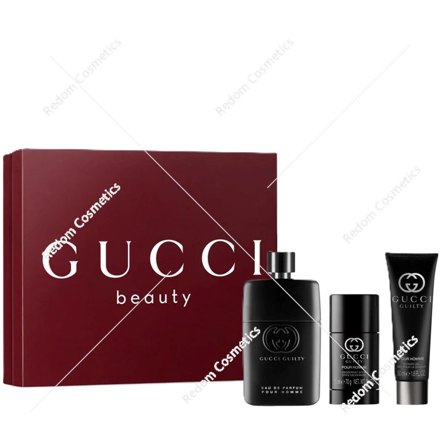 Gucci Guilty woda perfumowana zestaw dla mężczyzn 90 ml + deo sztyft 75 ml + żel pod prysznic 50 ml