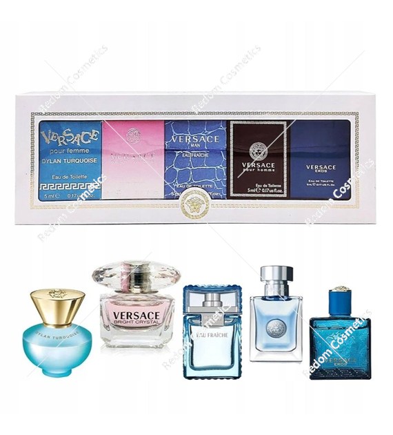 Versace Collection zestaw miniatur Man eau fraiche 5ml + Dylan Turquoise 5ml + Eros edt Man 5ml + pour homme 5ml + bright crystal 5ml