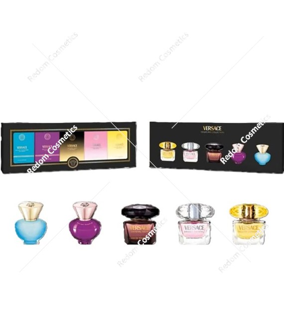 Versace Collection zestaw miniatur Dylan Purple edp 5ml + Dylan Turquoise edt 5ml + Bright Crystal edt 5ml + Yellow Diamond edt 5ml + Crystal Noir edt 5ml