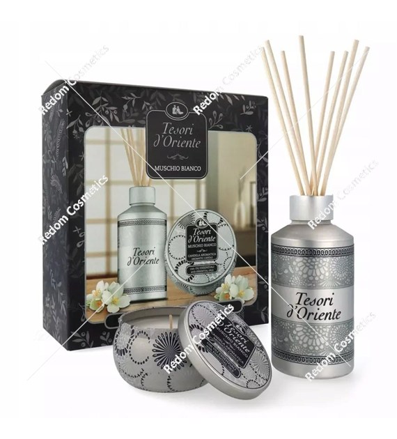 Tesori d'Oriente Muschio Bianco patyczki zapachowe 200ml+ świeczka 109g