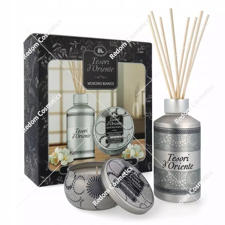 Tesori d'Oriente Muschio Bianco patyczki zapachowe 200ml+ świeczka 109g