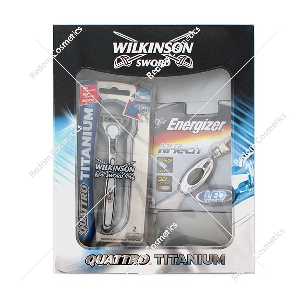 Wilkinson zestaw maszynka Quatro Titanium + latarka